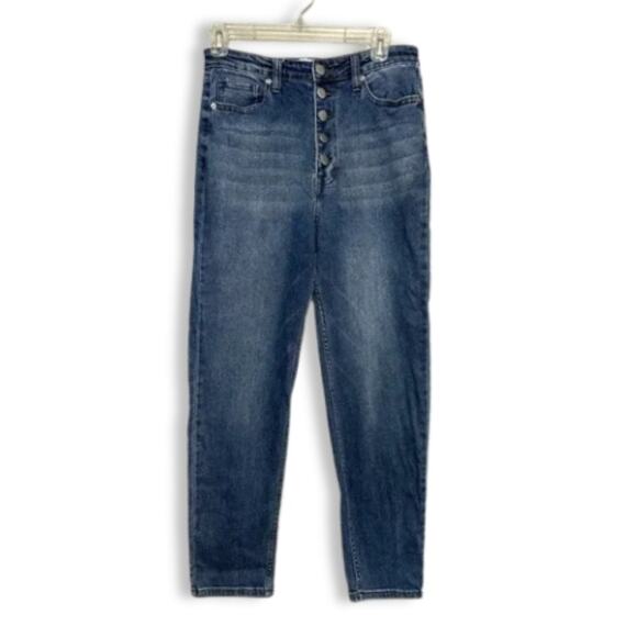 Abound Mom Jeans Straight Leg Stretchable High Rise Button Fly Blue W US 27 NWT - Picture 1 of 9